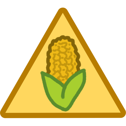 a yellow triangle with a cob of corn inside it